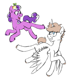 Size: 1200x1300 | Tagged: safe, artist:fuckomcfuck, screwball, oc, oc:rat, alicorn, earth pony, pony, g4, duo, fangs, floating, flying, half-siblings, hat, propeller hat, simple background, transparent background