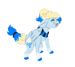Size: 642x567 | Tagged: safe, alternate character, alternate version, artist:euspuche, oc, oc only, oc:azure opus, pegasus, pony, animated, blind, clothes, commission, dance till you die dog, dancing, ear piercing, female, gif, mare, meme, piercing, ponytail, scarf, simple background, smiling, solo, striped scarf, transparent background, ych result