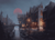 Size: 7000x4976 | Tagged: safe, artist:nemo2d, oc, oc:arcane word, pony, unicorn, fanfic:friendship is optimal, absurd resolution, boat, book cover, bridge, building, canal, cloak, clothes, cover, dark, fanfic art, lantern, night, river, scenery, streetlight, sun, town, water