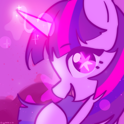 Size: 2300x2300 | Tagged: safe, artist:rily, twilight sparkle, pony, unicorn, g4, female, high res, magic, purple eyes, simple background, smiling, solo, sparkling, stars