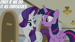 Size: 2000x1125 | Tagged: safe, edit, edited screencap, editor:quoterific, screencap, rarity, twilight sparkle, alicorn, pony, unicorn, friendship university, g4, twilight sparkle (alicorn)