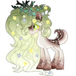 Size: 3688x3684 | Tagged: safe, artist:anno酱w, deer, deer pony, original species, base used, flower, flower in hair, high res, horns, long hair, simple background, solo, transparent background, unshorn fetlocks