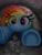 Size: 1536x2048 | Tagged: safe, artist:lbrcloud, edit, photographer:caydentavers, rainbow dash, pegasus, pony, g4, eye clipping through hair, irl, photo, pipe (plumbing), ponies in real life, reference in the description, silly, silly pony, solo, stuck, underhoof