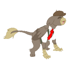 Size: 658x536 | Tagged: safe, alternate character, alternate version, artist:euspuche, oc, oc only, oc:elio, griffon, animated, clothes, commission, dance till you die dog, dancing, gif, hat, necktie, shirt, simple background, smiling, solo, transparent background, vest, ych result