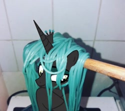 Size: 1080x954 | Tagged: safe, queen chrysalis, pony, g4, food, irl, pasta, photo, ponies in real life