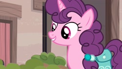 Size: 2560x1440 | Tagged: safe, screencap, sugar belle, pony, unicorn, g4, hard to say anything, season 7, 1080p, bag, cute, female, mare, our town, saddle bag, smiling, solo, sugarbetes