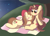 Size: 3509x2550 | Tagged: safe, artist:sparkfler85, oc, oc only, oc:flani bainilye, oc:hymyt, earth pony, pony, unicorn, belly button, blanket, blushing, bow, eyes closed, female, freckles, headband, heart, heart eyes, high res, incest, lesbian, lying down, night, outdoors, picnic blanket, resting, romantic, starry sky, stars, tree, wingding eyes