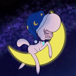 Size: 4000x4000 | Tagged: safe, artist:mrneo, pom (tfh), lamb, sheep, them's fightin' herds, adorapom, collar, community related, cute, eyes closed, female, hat, moon, night, nightcap, sleeping, sleeping on moon, solo, tangible heavenly object
