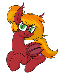 Size: 1130x1430 | Tagged: safe, artist:moonatik, oc, oc only, oc:moonatik, bat pony, pony, bat pony oc, cute, fangs, glasses, hair bun, lying down, male, simple background, solo, stallion, transparent background