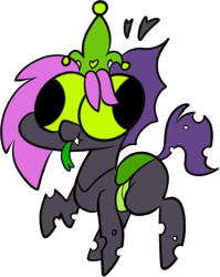 Size: 288x362 | Tagged: safe, oc, oc only, oc:icarys, changeling, changeling oc, cute, cuteling, derp, green changeling, jewelry, pink hair, regalia, simple background, solo, tongue out, transparent background