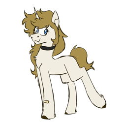 Size: 900x900 | Tagged: safe, artist:fuckomcfuck, oc, oc:harmony, pony, unicorn, bandaid, chest fluff, collar, fangs, parents:oc x oc, simple background, solo, transparent background