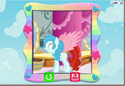 Size: 882x611 | Tagged: safe, oc, oc only, oc:starry blu, pegasus, pony, colored wings, eyes closed, female, grin, mare, original character do not steal, pegasus oc, pony maker, smiling, solo, spread wings, video game, wings