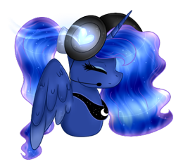 Size: 405x377 | Tagged: safe, artist:angellightyt, artist:oceanmoon3, princess luna, alicorn, pony, g4, bust, collaboration, ethereal mane, eyelashes, eyes closed, female, headset, mare, simple background, solo, starry mane, transparent background