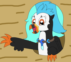 Size: 2672x2324 | Tagged: safe, artist:supahdonarudo, oc, oc only, oc:icebeak, classical hippogriff, hippogriff, crate, dreamworks, high res, hole, jewelry, madagascar (dreamworks), meme, necklace, ponified meme, reference