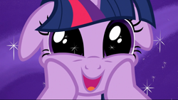 Size: 1280x720 | Tagged: safe, screencap, twilight sparkle, pony, unicorn, g4, season 3, the crystal empire, cute, dashface, dilated pupils, eyes on the prize, female, floppy ears, hooves on cheeks, mare, open mouth, smiling, solo, sparkles, sparkly eyes, squishy, squishy cheeks, twiabetes, unicorn twilight, wingding eyes