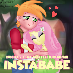 Size: 1280x1280 | Tagged: safe, artist:edy_january, artist:mlplary6, big macintosh, fluttershy, human, equestria girls, g4, my little pony equestria girls: better together, album, album cover, background used, dj blyatman, duo, female, geode of fauna, hardbass, instababe (song), link in description, love, magical geodes, male, music, parody, romantic, russian village boys, ship:fluttermac, shipping, song, straight, sweet apple acres, youtube link