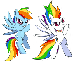 Size: 4900x4300 | Tagged: safe, artist:domesticmaid, rainbow dash, pegasus, pony, g4, commission, commissioner:lux-klonoa, element of loyalty, fanon, female, mare, simple background, solo, spread wings, super rainbow dash, transformation, transparent background, wings