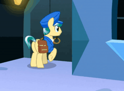 Size: 396x292 | Tagged: safe, screencap, amber waves, proper postal, crystal pony, earth pony, pony, g4, season 8, the parent map, adorable waves, animated, blinking, butt, carrot, clothes, cute, duo, duo male and female, eating, female, food, gif, grin, hat, herbivore, horses doing horse things, letter, mailpony, male, mare, mouth hold, plot, smiling, stallion