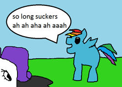 Size: 608x433 | Tagged: safe, artist:mudlove2, rainbow dash, rarity, pegasus, pony, g4, 1000 hours in ms paint, cropped, duo, grass, insult, laughing, mocking, mud, quality, shitposting, stylistic suck