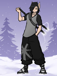 Size: 3356x4444 | Tagged: safe, artist:hayakain, oc, oc only, oc:kurt marek (electro-crit), anthro, amp, electricity, hair over one eye, snow, snowfall, solo