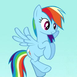 Size: 250x250 | Tagged: safe, edit, edited screencap, screencap, rainbow dash, pegasus, pony, g4, season 2, the mysterious mare do well, animated, blue body, blue coat, blue flu, blue pony, blue wings, cropped, cute, dashabetes, female, flying, gif, loop, magenta eyes, mare, multicolored hair, multicolored mane, multicolored tail, rainbow hair, rainbow tail, smiling, solo, spread wings, tail, wings