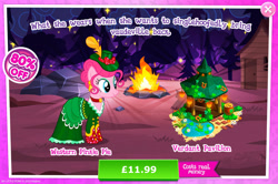 Size: 1956x1297 | Tagged: safe, gameloft, pinkie pie, earth pony, pony, g4, my little pony: magic princess, advertisement, clothes, costs real money, dress, ear piercing, earring, english, feather, female, hat, introduction card, jewelry, mare, mobile game, numbers, piercing, sale, solo, text