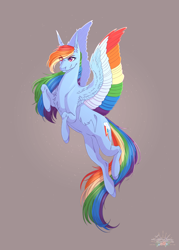 Size: 1760x2456 | Tagged: safe, artist:luuny-luna, rainbow dash, pegasus, pony, g4, colored wings, female, flying, mare, multicolored wings, quadrupedal, rainbow wings, simple background, solo, wings