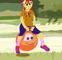 Size: 2432x2366 | Tagged: safe, artist:makoeleven, sunset shimmer, human, equestria girls, g4, high res, solo, space hopper