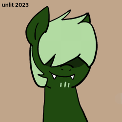 Size: 720x720 | Tagged: safe, artist:unlit, oc, oc:darklight, pony, animated, beard, drool, facial hair, fangs, gif, goatee, hair over eyes, licking, licking the fourth wall, sideburns, solo, tongue out
