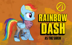 Size: 1819x1130 | Tagged: safe, artist:mcdashin, rainbow dash, pegasus, pony, g4, borderlands 2, crossover, raised hoof, solo