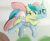 Size: 2800x2291 | Tagged: safe, artist:sweetielover, ocellus, sandbar, changedling, changeling, earth pony, pony, g4, acrophobia, diaper, diaper fetish, duo, female, fetish, flying, high res, hug on the neck, male, non-baby in diaper, ship:ocelbar, shipping, sky, straight, wings