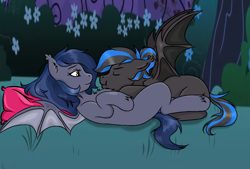 Size: 2170x1466 | Tagged: safe, artist:didi_land, oc, oc only, oc:glowing moon, bat pony, bat pony oc, cute, duo, shipping