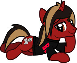 Size: 1047x848 | Tagged: safe, artist:lightningbolt, derpibooru exclusive, pony, unicorn, g4, .svg available, all time low, clothes, draw me like one of your french girls, dyed mane, dyed tail, horn, jack barakat, lidded eyes, looking at you, lying down, male, ponified, prone, shirt, show accurate, simple background, solo, stallion, svg, t-shirt, tail, transparent background, vector