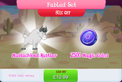 Size: 1270x853 | Tagged: safe, gameloft, idw, angus mcsteer, bull, g4, my little pony: magic princess, bowler hat, bundle, cloven hooves, costs real money, english, fabled set, hat, horns, idw showified, magic coins, male, mobile game, numbers, sale, solo, text