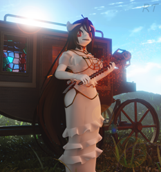 Size: 3375x3625 | Tagged: safe, artist:riizatensely, oc, oc only, unicorn, anthro, 3d, albedo, anime, clothes, commission, cosplay, costume, cute, dress, fantasy, high res, overlord, riiza tensely, solo, staff, stagecoach, your character here