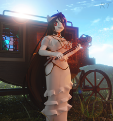 Size: 3375x3625 | Tagged: safe, artist:riizatensely, oc, oc only, oc:riizatensely, unicorn, anthro, 3d, albedo, anime, clothes, commission, cosplay, costume, cute, dress, fantasy, high res, overlord, solo, staff, stagecoach, your character here