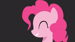 Size: 1920x1080 | Tagged: safe, artist:minckies, pinkie pie, earth pony, pony, g4, black background, bust, eyes closed, female, grin, lineart, mare, minimalist, simple background, smiling, solo