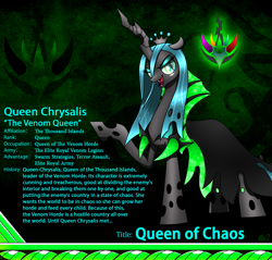 Size: 2340x2234 | Tagged: safe, artist:questionmarkdragon, queen chrysalis, changeling, changeling queen, g4, bio in description, cloak, clothes, eyelashes, female, high res, looking at you, makeup, open mouth, open smile, raised hoof, signature, simple background, smiling, smiling at you, solo