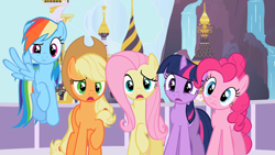 Size: 1280x720 | Tagged: safe, screencap, applejack, fluttershy, pinkie pie, rainbow dash, twilight sparkle, earth pony, pony, g4, my little pony: friendship is magic, sweet and elite