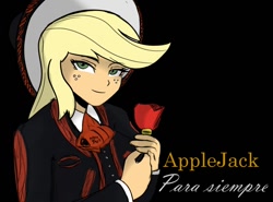 Size: 1000x741 | Tagged: safe, artist:glim_gg, applejack, human, equestria girls, g4, black background, flower, looking at you, mariachi, rose, simple background, solo