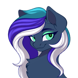 Size: 2161x2169 | Tagged: safe, artist:vetta, oc, oc only, oc:flaming dune, pegasus, pony, chest fluff, ear fluff, eyeshadow, green eyes, high res, looking away, makeup, multicolored mane, pegasus oc, simple background, smiling, solo, white background