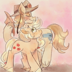 Size: 1000x1000 | Tagged: safe, artist:mimiporcellini, applejack, earth pony, pony, g4, crossover, crossover shipping, duo, female, hol horse, holjack, jojo's bizarre adventure, male, ponified, shipping, straight
