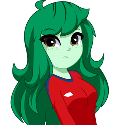 Size: 976x978 | Tagged: safe, artist:rosemile mulberry, wallflower blush, human, equestria girls, g4, clothes, cute, female, flowerbetes, freckles, shirt, simple background, solo, white background