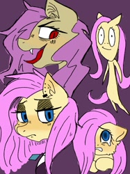 Size: 1535x2048 | Tagged: safe, artist:usapipoyoyo, fluttershy, bat pony, pegasus, pony, g4, bat ponified, crying, ear piercing, fangs, flutterbat, fluttergoth, piercing, race swap, sketch, solo, tongue out