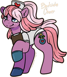 Size: 1388x1600 | Tagged: safe, artist:sexygoatgod, oc, oc only, oc:bedside cheer, earth pony, pony, adoptable, clipboard, female, freckles, nurse, nurse outfit, ponytail, simple background, solo, transparent background