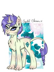 Size: 768x1024 | Tagged: safe, artist:pw-jkg-cherrys, oc, oc only, oc:crystal clarion, dracony, hybrid, beard, chest fluff, colt, facial hair, foal, interspecies offspring, male, offspring, parent:rarity, parent:spike, parents:sparity, simple background, smiling, solo, white background