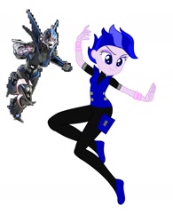 Size: 1556x1992 | Tagged: safe, artist:robertsonskywa1, human, robot, equestria girls, g4, arcee, bands, clothes, comparison, female, leggings, pose, shoes, simple background, solo, transformers, transformers prime, unzipping, white background