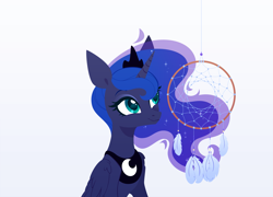 Size: 4177x3000 | Tagged: safe, artist:belka-sempai, princess luna, alicorn, pony, g4, commission, commissioner:shaddar, cute, dreamcatcher, female, lunabetes, mare, peytral, simple background, solo, white background