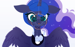 Size: 4000x2531 | Tagged: safe, artist:belka-sempai, princess luna, alicorn, pony, g4, commission, commissioner:shaddar, cute, dreamcatcher, female, lunabetes, mare, peytral, simple background, snoot, solo, tongue out, white background