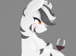 Size: 2500x1836 | Tagged: safe, artist:divori, oc, oc only, oc:zeclipse, pony, zebra, alcohol, blushing, chest fluff, female, mare, single, smiling, wine